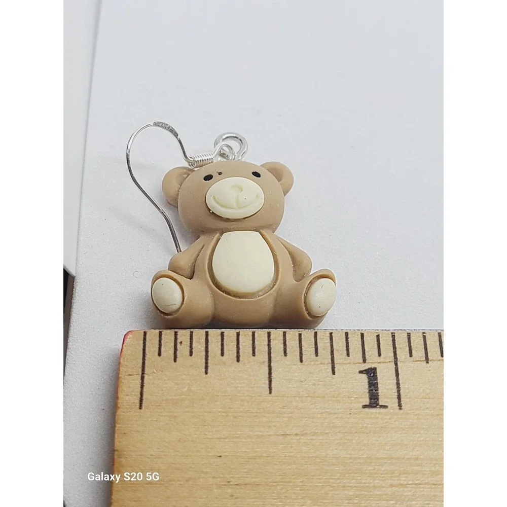 Handcrafted Tan‎ Bear Dangle Drop Earrings NEW 1.0